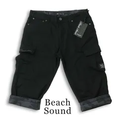 【新品 未使用】 Beach Sound ビーチサウンド 春夏★ 刺繍 クロップド カーゴ パンツ 大きいサイズ Sz.34 メンズ 黒のサムネイル