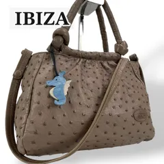 【極美品】IBIZA イビザ オーストリッチ レザー 2WAY ハンドバッグ ショルダーバッグ ダチョウ革 本革 ブラウン 茶 タツノオトシゴ チャーム付 レディース 斜め掛け カバン かばん 鞄 エキゾチックレザー 高級 オシャレ 上品 希少 レア ブランド
