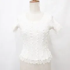 ユキトリイ YUKI TORII ブラウス プルオーバー 半袖 クルーネック プリーツ レース アイボリー 白 ホワイト 40のサムネイル