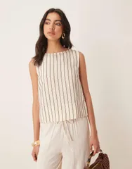 エイソス レディース トップス タンクトップ ASOS DESIGN throw on tank top in buttermilk stripes Buttermilk stripe ストライプのサムネイル