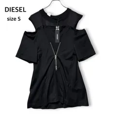 未使用 ディーゼル DIESEL スーピマ綿 Tシャツ カットソー 半袖 オープンショルダー オフショルダー 肩出し フロントジップ シアー 黒 ブラック S レディース モード Y2K スタイリッシュ お出かけ デート トレンドのサムネイル