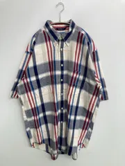 NAUTICA ノーティカ シャツ/ブラウス L ブルー コットン チェック柄 ミドル丈 半袖 ボタンダウン レギュラーカラー メンズ