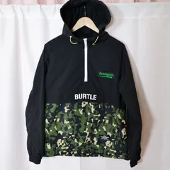 (^w^)b バートル アノラックパーカー 黒 迷彩 BURTLE ハーフジップ プルオーバー ジャケット L 4054 カモフラ 切替 レミントン ワッペン カンガルーポケット フードドローコード コーティング ワーク ストリート 古着 OM13039WTのサムネイル