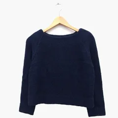アンダーバーロウ UNDER BAR RAW． ニット セーター ショート丈 裏起毛 長袖 丸首 総柄 ウール混 38 ネイビー 紺 /HT33のサムネイル