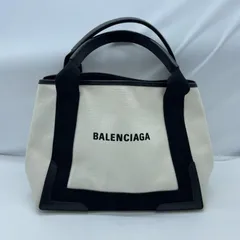 【中古】BALENCIAGA ネイビーカバス トートバッグ キャンバスバッグ 002123 ホワイト/ブラック[19]のサムネイル