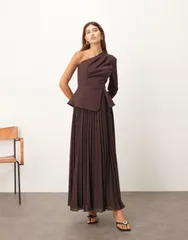 アレンジ レディース トップス ワンピース プリーツ マキシ ARRANGE sculpted one shoulder maxi dress with micro pleated hem in ch