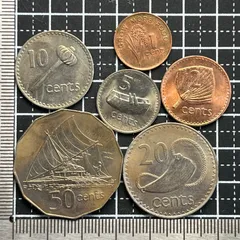【古銭】フィジー エリザベス2世治世 フィジー伝統文化意匠 1〜50セント6枚フルセット 1973〜1977年銘 未使用級 太鼓・帆船・鯨の歯・投げ棒を見比べる外国コイン収集まとめ売り 管理番号386のサムネイル