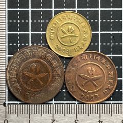 古銭】ネパール王国 19世紀〜20世紀初頭 手打ち銅貨3枚セット プリトビ