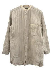 フランクリーダー FRANK LEDER ノーカラーストライプリネンシャツ XS ベージュ no collar stripe linen shirt collarless Long shirt トップスのサムネイル