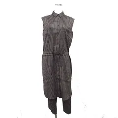 バジーレ BASILE 28 セットアップ シャツワンピース ロング ステンカラー ストライプ 比翼仕立て パンツ ワイド リネン ノースリーブ 9 茶 ブラウン /NT2のサムネイル