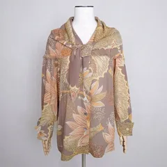 美品 サルヴァトーレ フェラガモ シルク100% スカーフ付き 金ボタン 総柄 花柄 ノーカラー シャツ 46のサムネイル