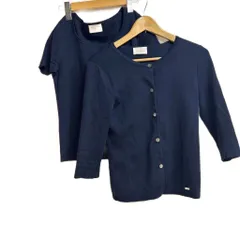ハロッズ Harrods カーディガン＆ニットソー セーター アンサンブル ネイビー ラウンドネック ボタン留め 七分袖 /ST ■ECA004のサムネイル