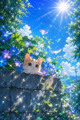 2Lサイズ のぞく子猫と夏空｜かわいい猫アート インテリア - メルカリ