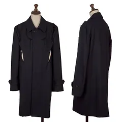 コムデギャルソンCOMME des GARCONS ウールストライプ織りカッティングデザインコート 紺Sのサムネイル