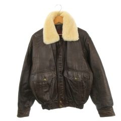 90s ラッキーストライク レザーフライトジャケット L羊革 ボア襟