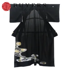 【中古】 留袖 絽 正絹 着丈約160cm 裄丈約65cm 黒 シルバー ゴールド 夏物 刺繍 和装 呉服 和服 きもの レディース 女性のサムネイル