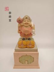 修縁堂】大黒天木彫り 彩繪 極彩色 師手工精彫り 木彫仏像 極上品 