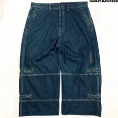 HARLEY DAVIDSON デニムパンツ ジーンズ ジーパン バギー ワイド バイカー モーターサイクル ロゴ刺繍 切り替え W97サイズ インディゴブルー 青系 ハーレーダビッドソンのサムネイル