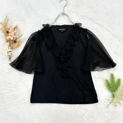LANVIN COLLECTION ランバン コレクション 半袖 シアー ブラウス Vネック フリル ブラック レディースのサムネイル