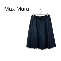 MaxMara マックスマーラ ウィークエンド レザープリーツフレアミディスカート 無地 サイドファスナー 裏地付き size38 ブラック ヤギ革のサムネイル