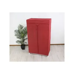 カバー付きハンガーラック 単品 幅約91cm レッド 段数調整式 スチールパイプ 衣類収納【レッド・幅91cm】のサムネイル