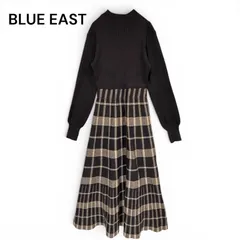美品 ブルーイースト BLUE EAST チェック ジャガードニットワンピース異素材 ドッキング 細見え 重ね着風 ブラウン系のサムネイル