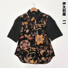 Z【伊太利屋】異素材シアーブラウス 11号 ビジュー 花柄 半袖 黄緑 