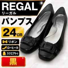 REGAL リーガル 6805 AD パンプス 24cm 黒 リボン スクエアトゥ ローヒール フォーマルのサムネイル