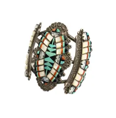 インディアンジュエリー indian jewelry  MS SIMPLICIO刻印 マイク・シンプリシオ ズニ族 サンフェイス ヴィンテージ メンズジュエリー・アクセサリー インディアンジュエリー バングル マルチカラー 101G-353のサムネイル