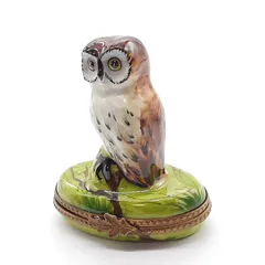 LIMOGES リモージュボックス フランス エナメル 小物入れ 梟 フクロウ アウル バード 鳥 ハンドペイント L6061801のサムネイル