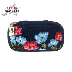 美品 KENZO ケンゾー フラワー ネイビー マルチカラー シルバー金具 デニム ポーチ メイクポーチ 小物入れ レディース 600564【中古】のサムネイル