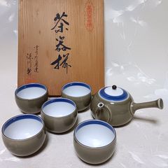 深川製磁 百年庵 急須茶器揃 茶灰釉 宮内庁御用達 急須 湯呑 美品
