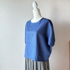 ハンドメイド☆[L]フレンチリネン丸襟ブラウス 前後着用可能 