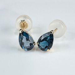 K18 YG 天然アクアマリン マーキス ピアス - メルカリ