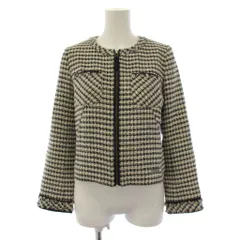 バーバリーブルーレーベル BURBERRY BLUE LABEL ノーカラージャケット ツイード 38 紺 白 /BM21のサムネイル