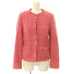 マックスマーラ ウィークエンドライン MAX MARA WEEKEND LINE ツイードノーカラージャケット フリンジ 総裏地 40 ピンク レッド ホワイト /DO ■OSのサムネイル