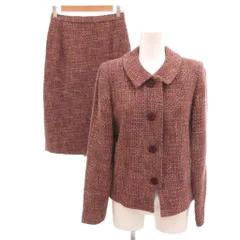 ピエールカルダン Pierre Cardin 美品 セットアップ ジャケット タイトスカート 9 紫 パープル ラウンドネック 長袖 ツイード ウール アルパカ混 /NL ■ECB005のサムネイル