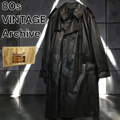 80s Volscalf VINTAGE Archive 本革 ラムレザー ロング トレンチコート ダブル ベルト エポレット ギミック モード グランジ レトロ 古着 黒 ブラック Japan VINTAGE MADE IN JAPANのサムネイル