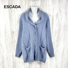 ESCADA エスカーダ ロゴボタン ウール ハイネック ケーブルニット カーディガン ブルーのサムネイル