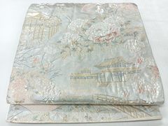 平和屋着物◎六通柄袋帯 唐織 孔雀花文 九百錦プラチナ箔 正絹 逸品