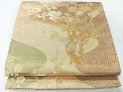 a923 正絹 プラチナ二重箔 九百錦 六通袋帯 着物 平和屋着物◎六通柄袋帯 唐織 孔雀花文 九百錦プラチナ箔 正絹 逸品
