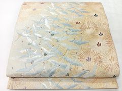 平和屋着物◎六通柄袋帯 唐織 孔雀花文 九百錦プラチナ箔 正絹 逸品