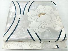 平和屋着物◎六通柄袋帯 唐織 孔雀花文 九百錦プラチナ箔 正絹 逸品