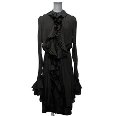BALENCIAGA バレンシアガ レーヨンリネン切替フリルワンピース ドレス 袖シースルー レイヤード 36 ブラック 2008年のサムネイル