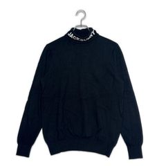 ジュンアンドロペ【S】黒 ハイネックニットプルオーバー 毛混 ロゴ入り