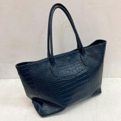 未使用品 背鰐 ワニ革 クロコダイルレザー切替 トートバッグ スカイ