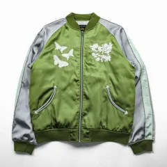 ALPHA INDUSTRIES スカジャン 中綿 スーベニアジャケット L グリーン シルバー 和柄 刺繍 蝶 花 鳥 22801-21のサムネイル
