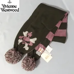 未使用★Vivienne Westwood オーブ クロスボーン ウール混 マフラー ボンボン ボーダー ムーンバット ヴィヴィアン・ウエストウッド★のサムネイル