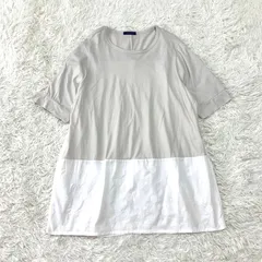 CRESCENT 異素材ドッキングのデザインチュニック 水玉模様の刺繍入り ドット柄 プルオーバー 半袖〜5分袖 ホワイト ベージュ系 Mサイズのサムネイル