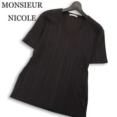 MONSIEUR NICOLE ムッシュ ニコル 春夏★ 半袖 リブ ストライプ Vネック カットソー Tシャツ Sz.50 メンズのサムネイル